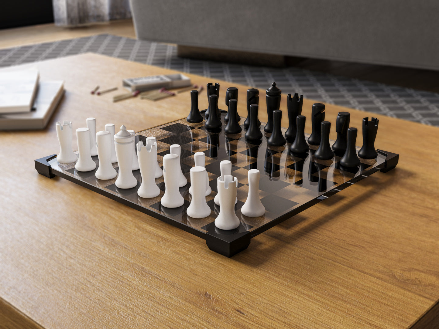 Modern Glass Chess Set: Weighted PLA Pieces, Handmade