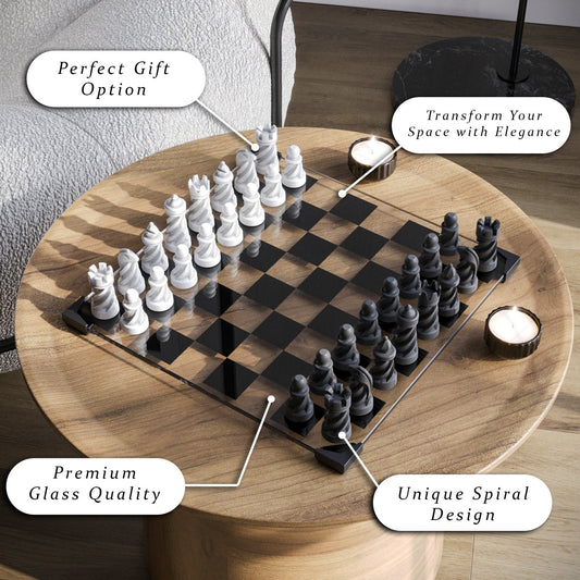 Modern Glass Chess Set: Weighted PLA Pieces, Handmade