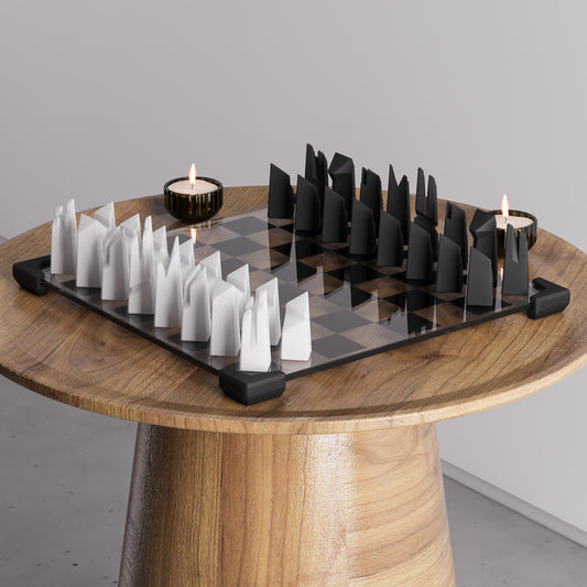 Modern Geometric Glass Chess Set: Weighted PLA Pieces