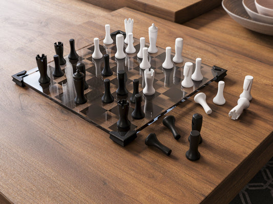 Modern Glass Chess Set: Weighted PLA Pieces, Handmade