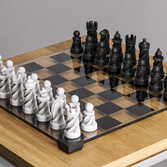 Modern Glass Chess Set: Weighted PLA Pieces, Handmade